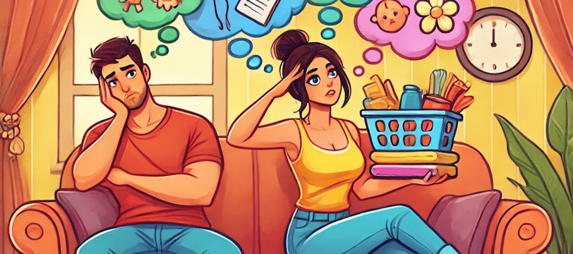 a man and woman sitting on a couch