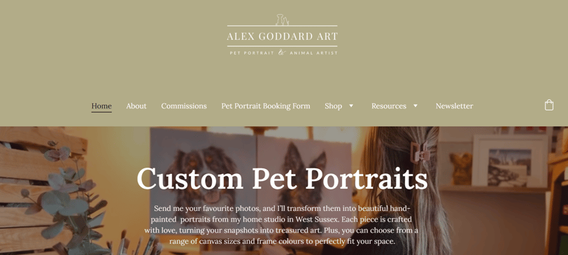 A snapshot showing the home page of Alex Goddard's website