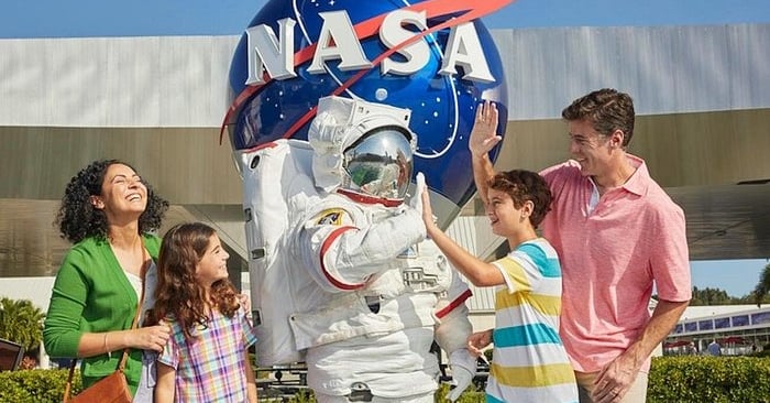 Family visiting Kennedy Space Center Florida
