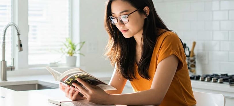 housewife reading a book