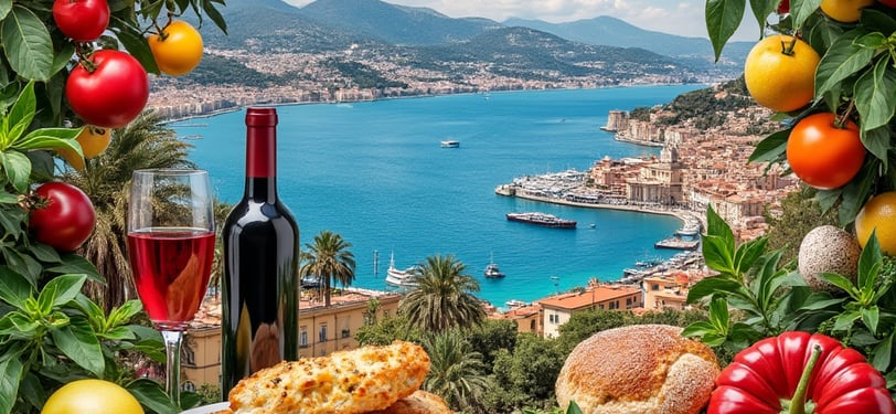 a plate of food and a bottle of wine in Nice