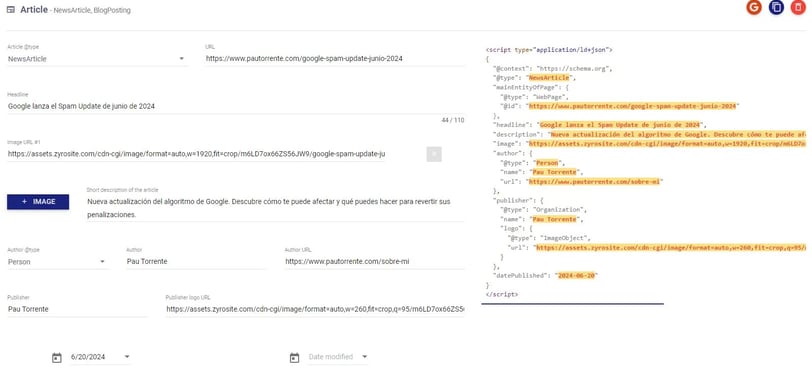 Generación del código de datos estructurados