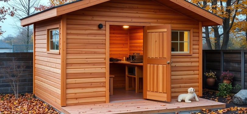 wooden shed in a backyard
