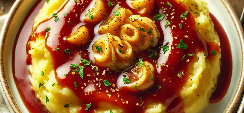 garlic smashed potatoes with red gravy