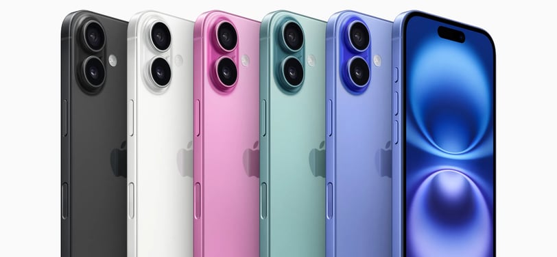 a group of four iphones with different colors and sizes of the iphone