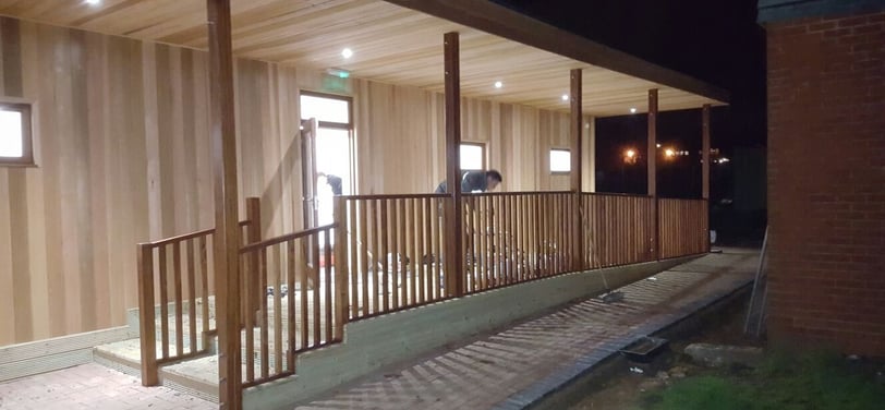 school classroom with ceader cladding