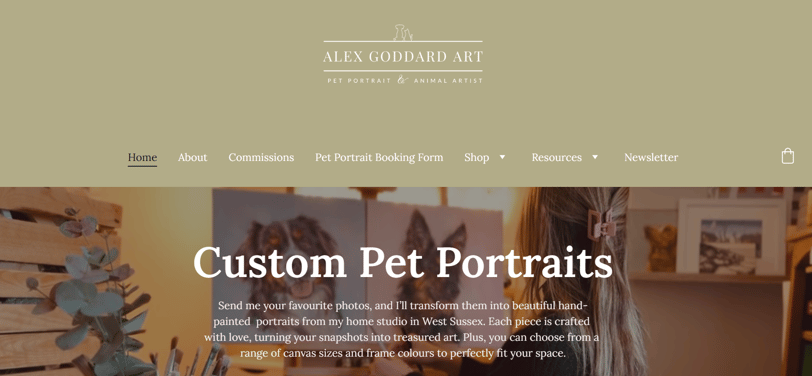 The homepage of the website of Alex Goddard Art