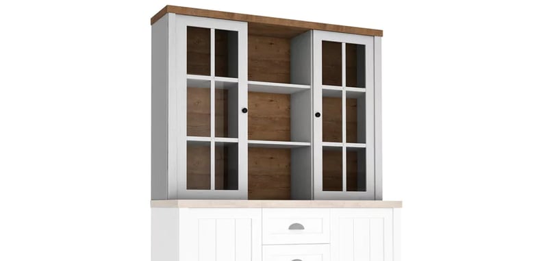 Vitrine Parma A134 blanche, bois lefkas et pin Anderson