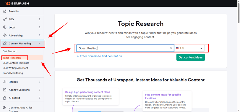 find unlimited content ideas with Semrush