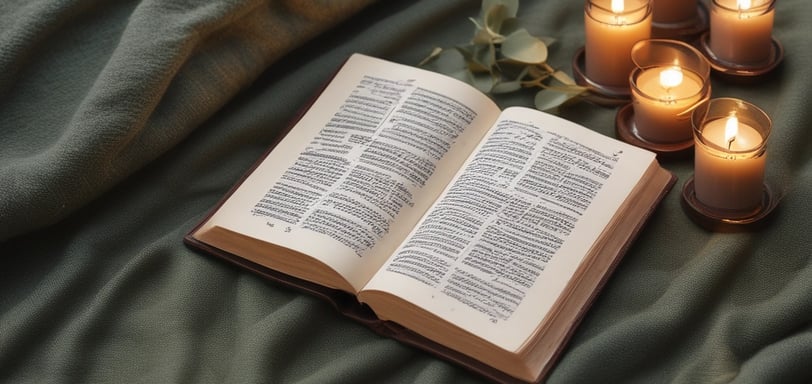 A lit candle is surrounded by red roses and a crown of thorns. A small religious card depicting a figure with a heart is placed nearby, along with seashells and a wooden heart.