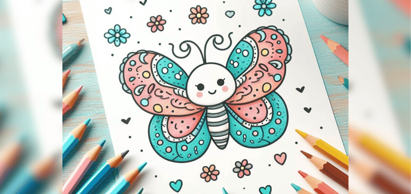 coloring sheet on a table surrounded colorful pencils