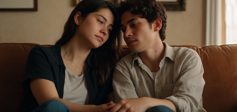 a man and woman sitting on a couch