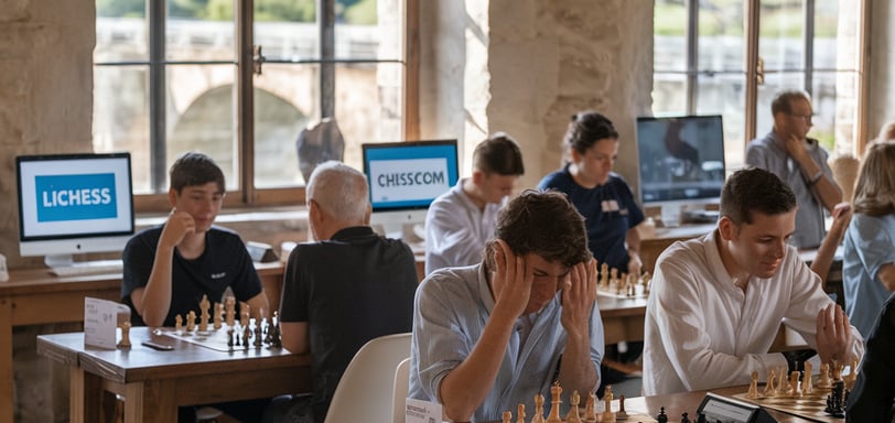 Joueurs d'échecs et écrans d'ordinateurs