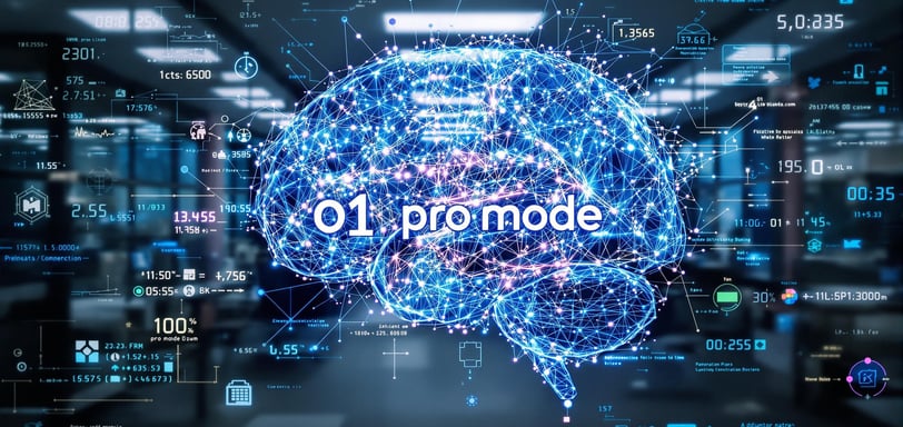 Digitales Gehirn mit einer Schrift von "o1 pro mode"