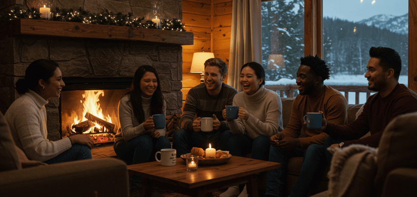 a group of people sitting around a table with drinks