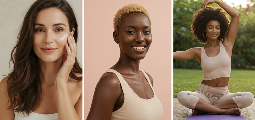 a woman in a sports bra top and a woman in a yoga mat