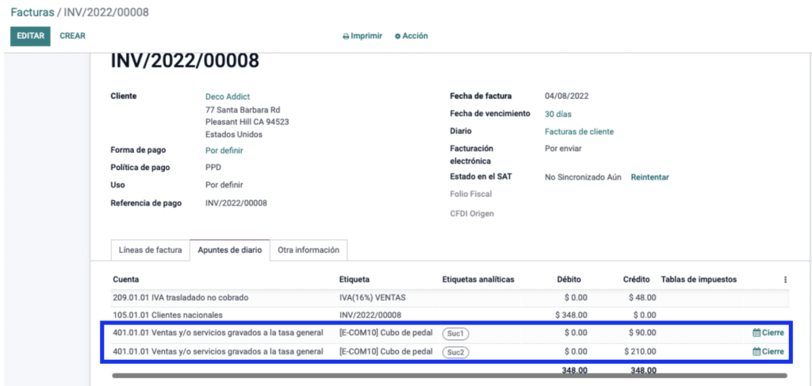 montos repartidos en la etiqueta que corresponde