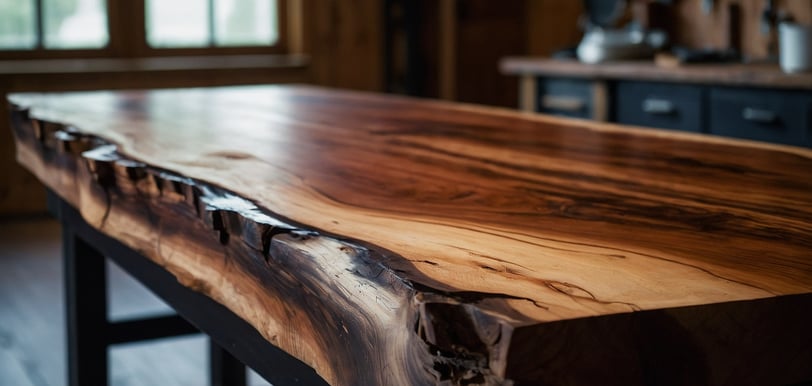 a wooden table with a wooden table top
