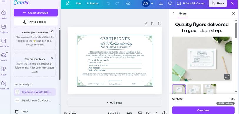 Using Canva to design my certificates