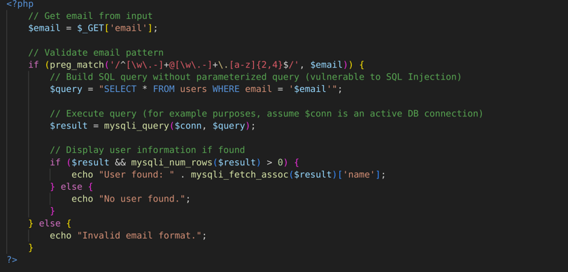 SQL Injection Vulnerable Code