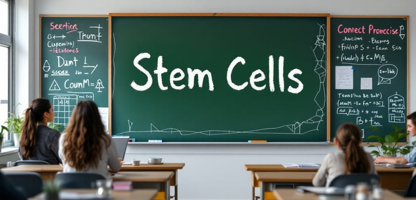 Stem cells writing on green classroom chalkboard