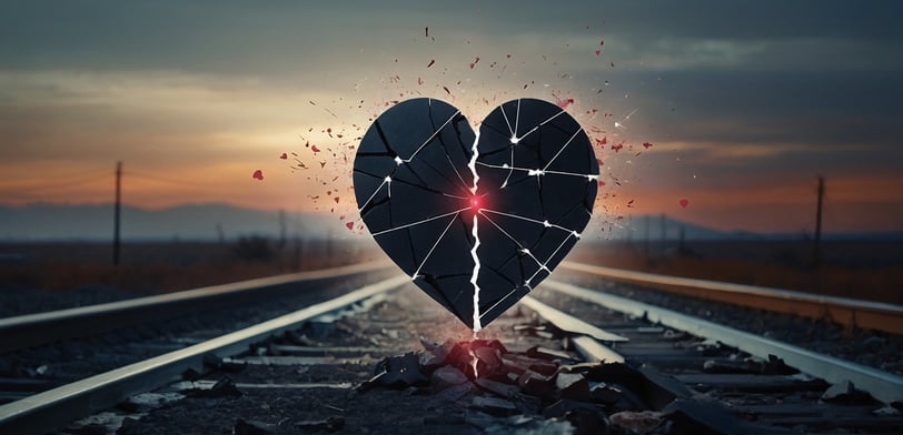 a broken heart shaped broken heart on a train track