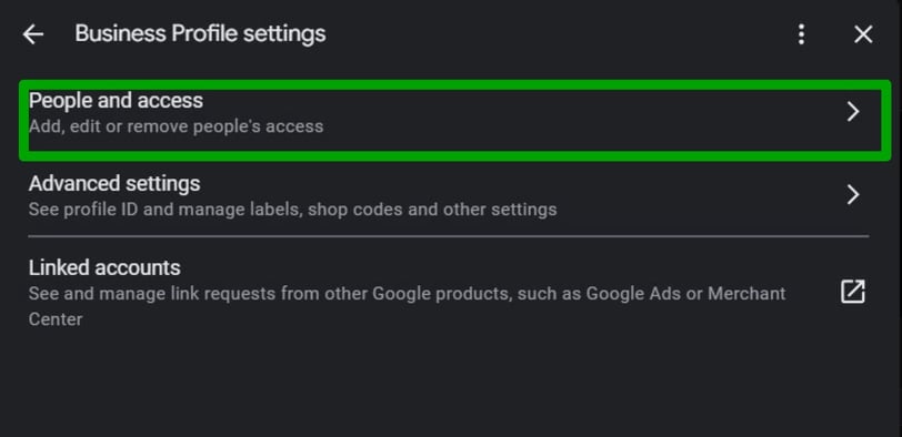 Image showing the option People and Access