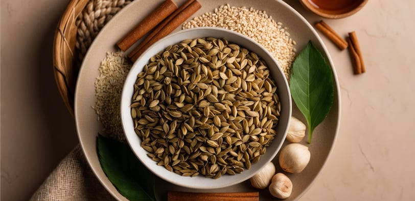 a bowl of seeds and spices on a plate