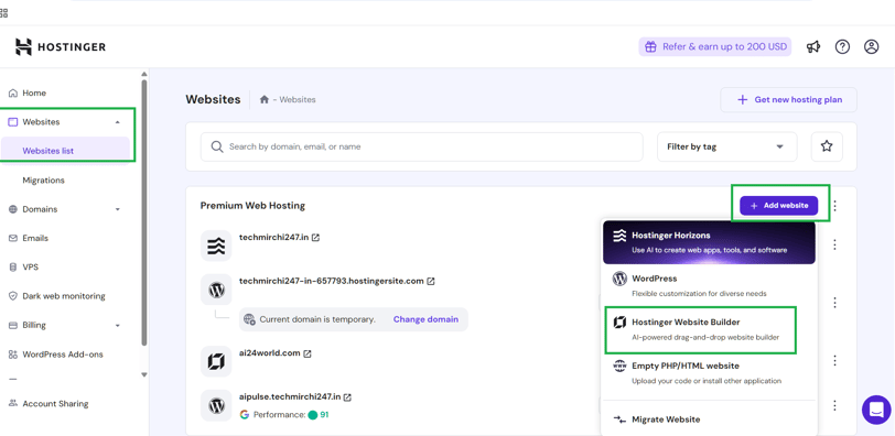 Hostinger AI website