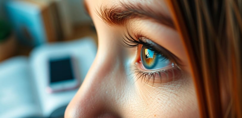 Eye doctor explaining presbyopia prevention strategies to middle-aged woman