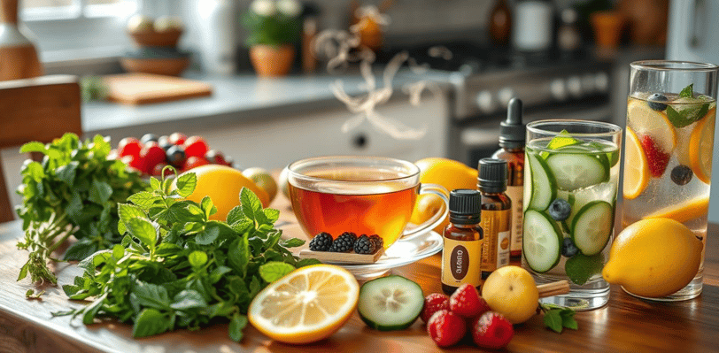Woman enjoying herbal tea for natural hot flash relief during menopause