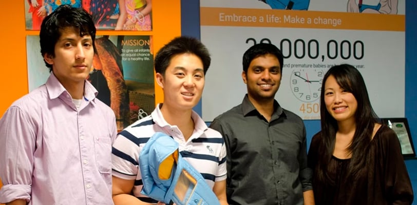 Stanford students Naganand Murty, Linus Liang, Rahul Panicker, Jane Chen developed infant warmer