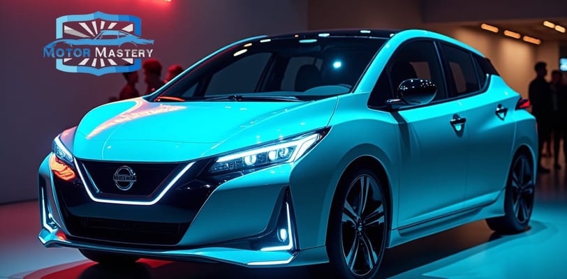a blue car is shown in a showroom