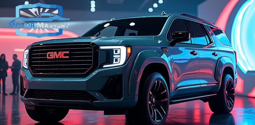 a blue gmc truck with a large wheel and a large wheel