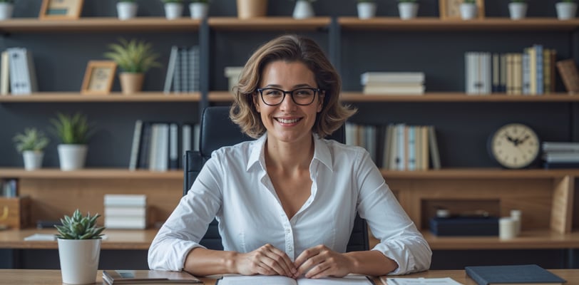 Femme souriant au bureau et fière grace au stoicism