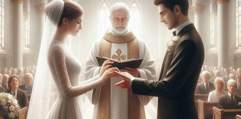 a man and woman getting married in a church