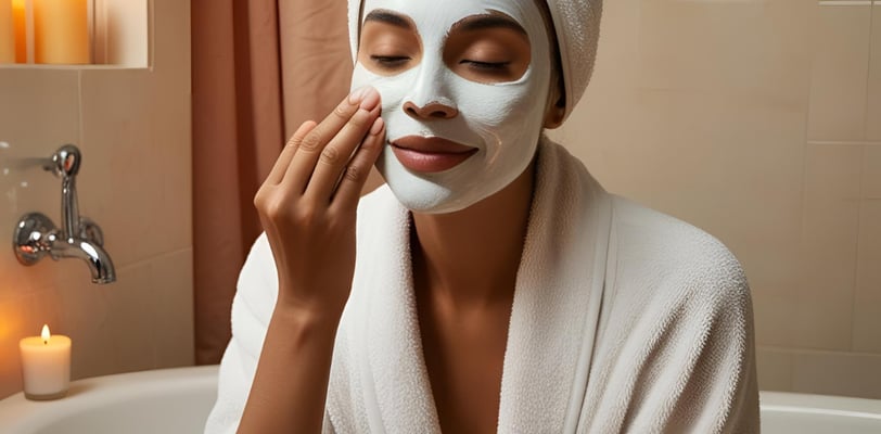 a woman with a white mask on her face