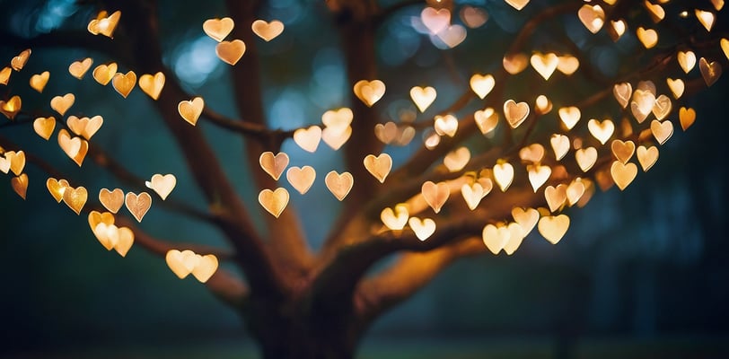 a tree with many hearts on it