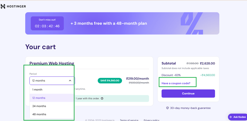 How to apply coupon code in Hostinger