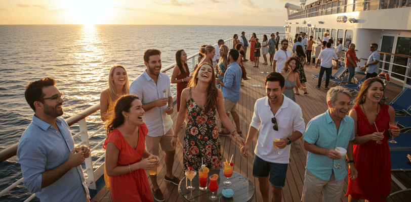 a group of people on a cruise standing on a deck