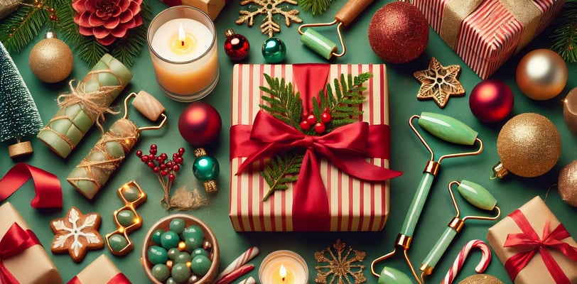 Budget-friendly Christmas gifts under $10 displayed on a festive background with holiday decorations