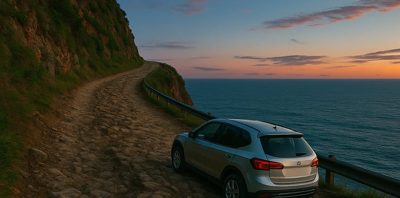 Dream Interpretation Image of a car driving on a rocky road near a cliff