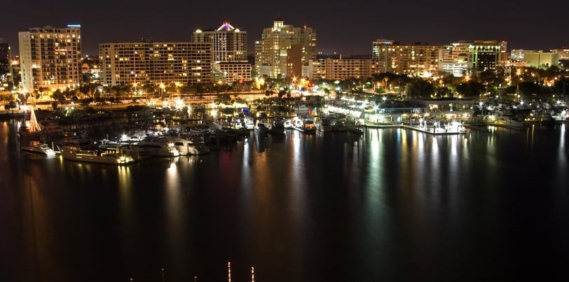 downtown Sarasota at night by the water