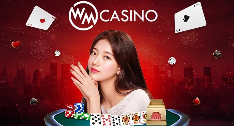 a woman holding a casino card game with a casino table