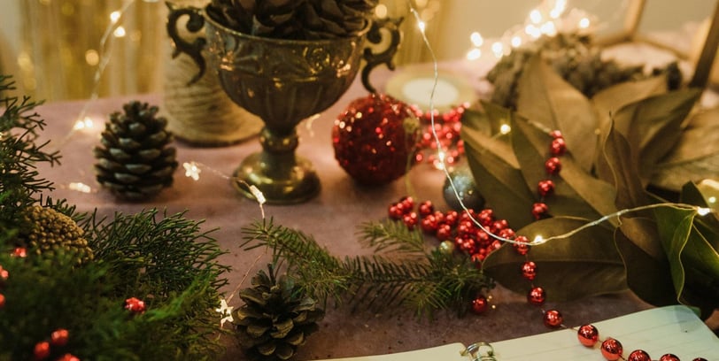 a notepad with a notepad and christmas decorations