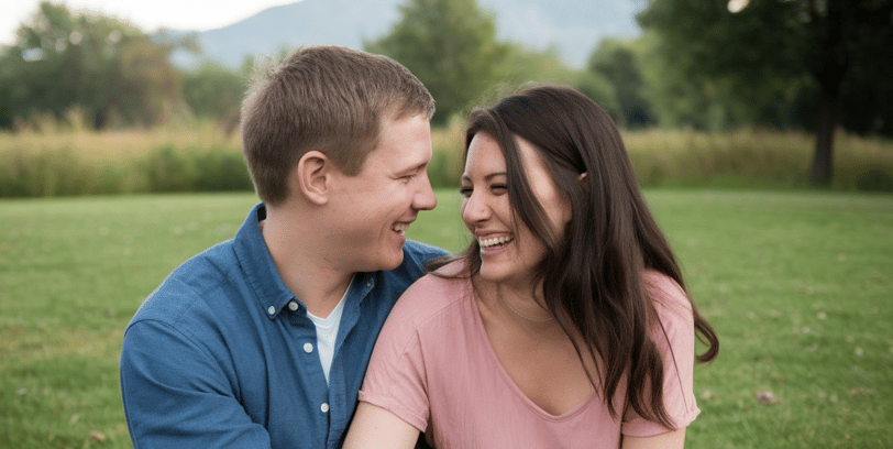 a man and woman smiling at each other