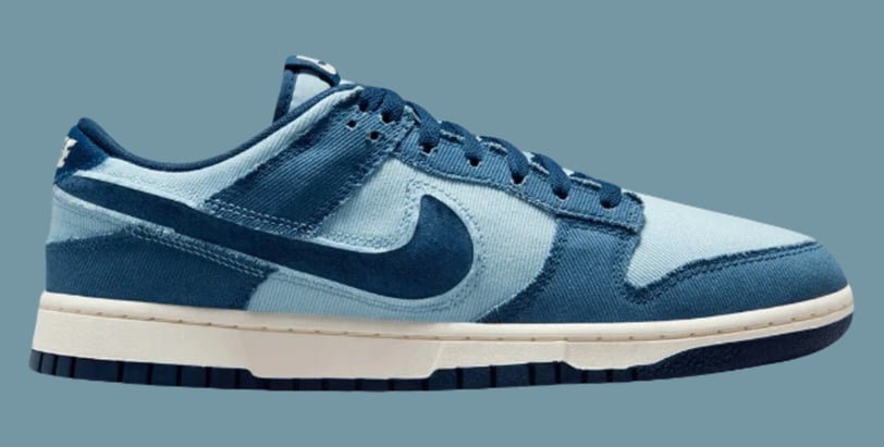 a blue and white Nike Dunk Low SE sneakers