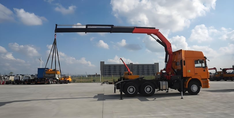 Folding Boom Truck Mounted Crane being lifted and tested