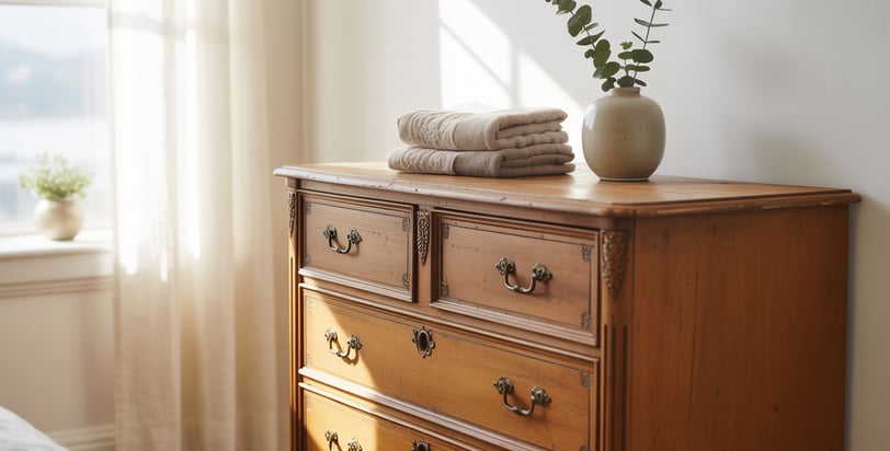 a dresser with towels on top