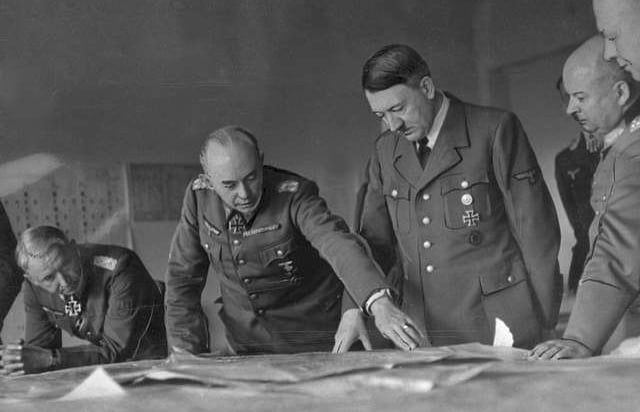 Adolf Hitler during a meeting with officers on the Eastern Front